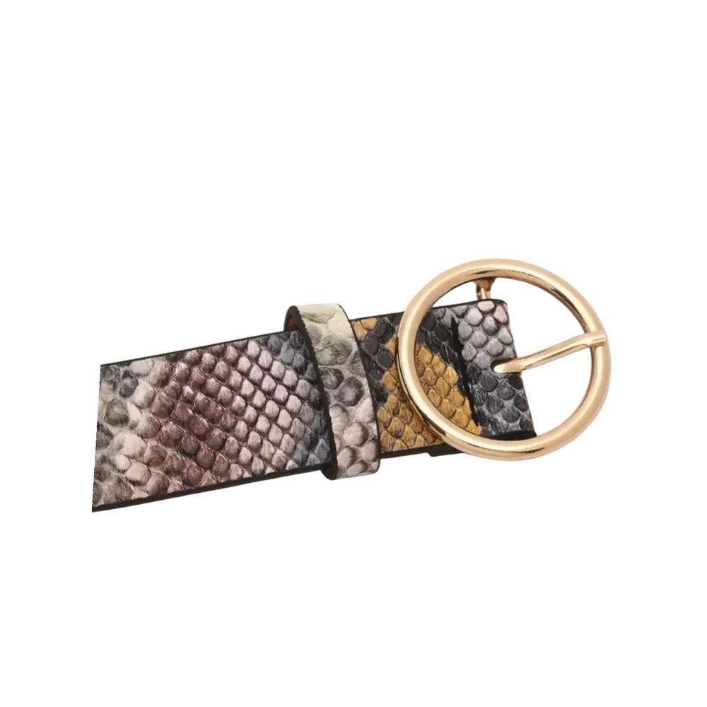 NWT Multicolor Snakeskin Print Belt Gold Round Buckle Boho Western One Size - Picture 3 of 6